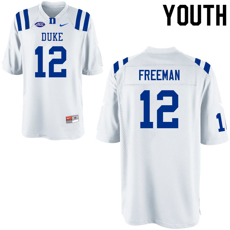 Youth #12 Tre Freeman Duke Blue Devils College Football Jerseys Sale-White - Click Image to Close